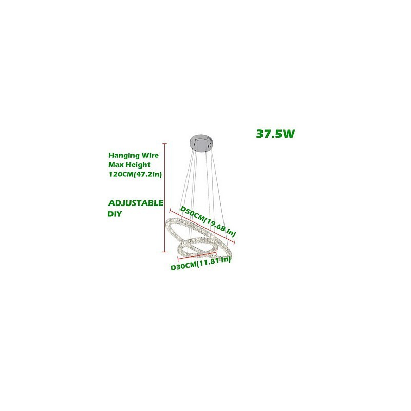 Lámpara colgante de cristal moderna de 2 anillos y tres lados, de cristal K9, para interiores, lámparas de techo.
