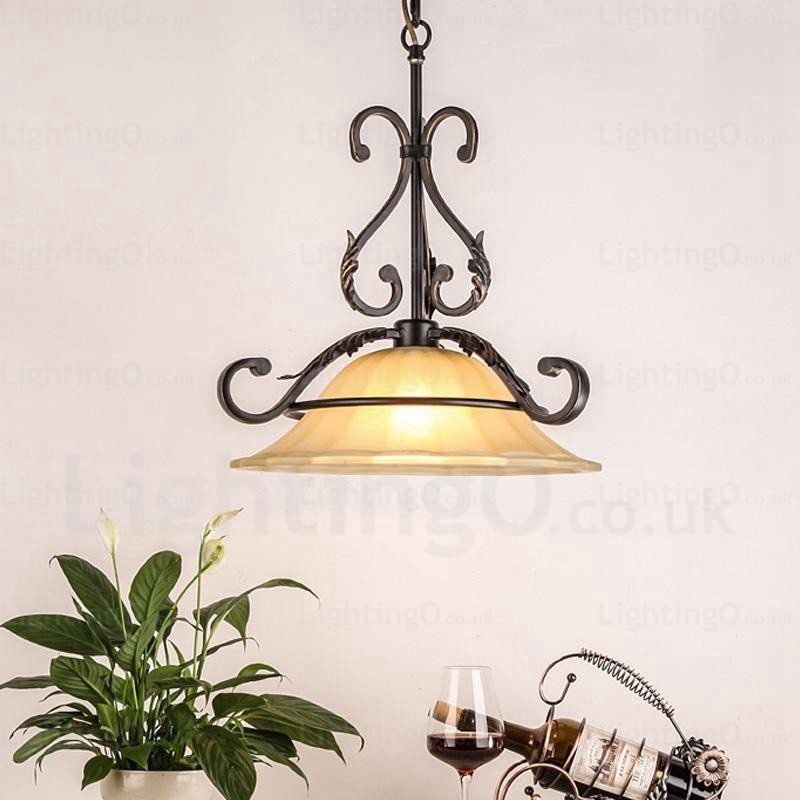 Lámpara colgante rústica de 1 luz con pantalla de cristal