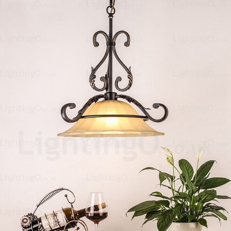 Lámpara colgante rústica de 1 luz con pantalla de cristal
