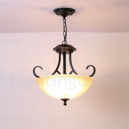 Lámpara colgante rústica de 3 luces con pantalla de cristal