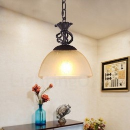 Lámpara colgante rústica de 1 luz con pantalla de cristal