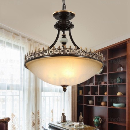 Lámpara colgante rústica de 3 luces con pantalla de cristal Lámpara colgante rústica de 3 luces con pantalla de cristal
