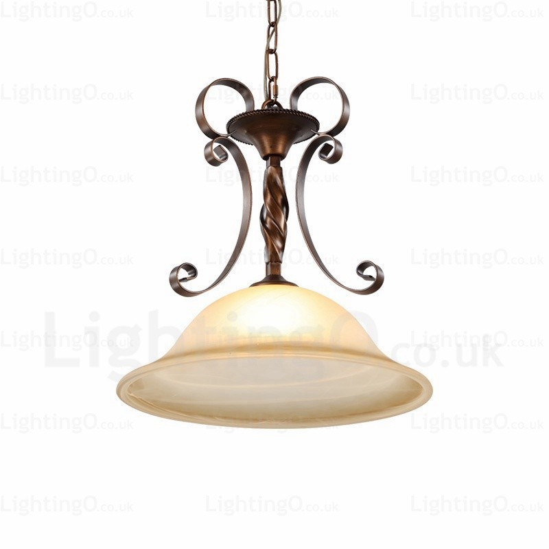 Lámpara colgante rústica de 1 luz con pantalla de cristal