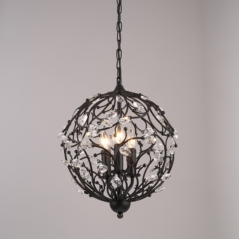 Lámpara colgante vintage retro de cristal con forma de globo de 3 luces