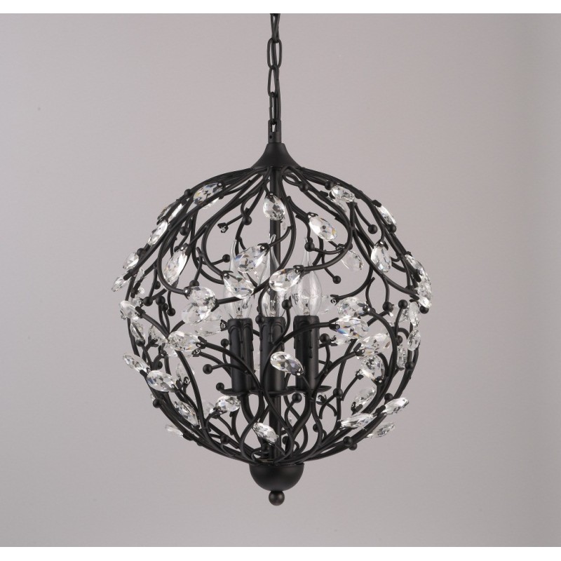 Lámpara colgante vintage retro de cristal con forma de globo de 3 luces