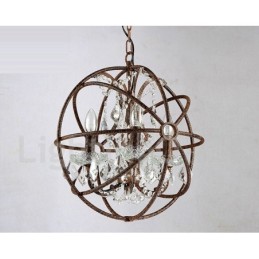 Lámpara colgante de metal con pintura de globo de cristal vintage de 4 luces y 40 cm de diámetro, color óxido