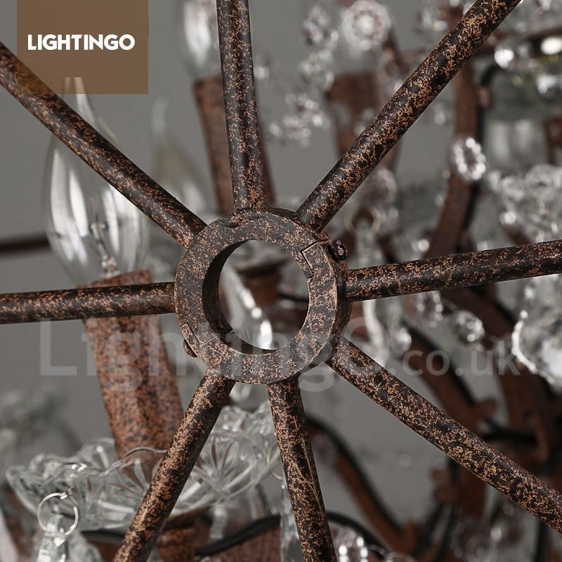 Lámpara colgante de metal con pintura de globo de cristal vintage de 4 luces y 40 cm de diámetro, color óxido
