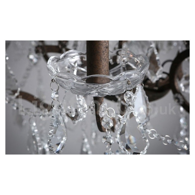 Lámpara colgante de metal con 6 luces, diámetro de 60 cm, estilo vintage, con pintura de cristal, color hierro oxidado.