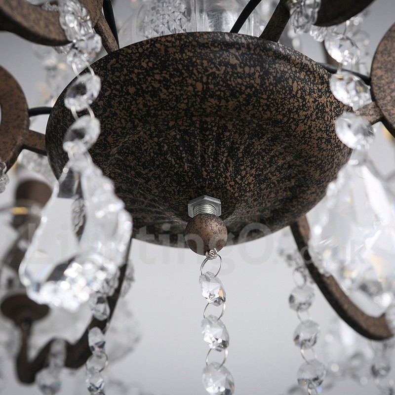 Lámpara colgante de metal con 6 luces, diámetro de 60 cm, estilo vintage, con pintura de cristal, color hierro oxidado.