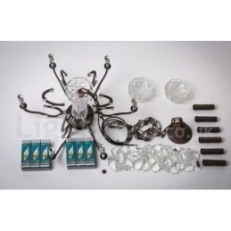 Lámpara colgante de metal con 6 luces, diámetro de 60 cm, estilo vintage, con pintura de cristal, color hierro oxidado.