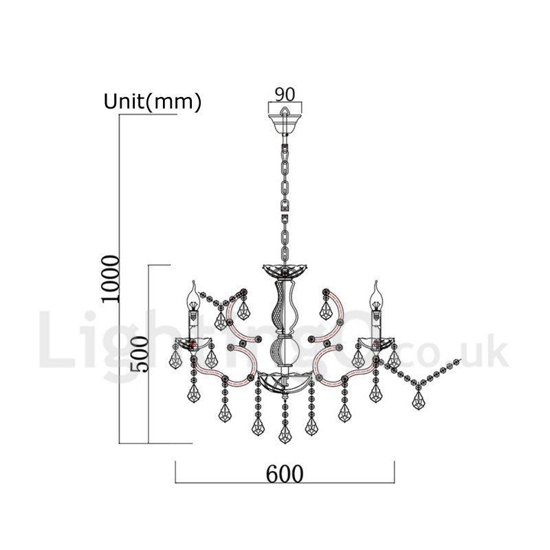 Lámpara colgante de metal con 6 luces, diámetro de 60 cm, estilo vintage, con pintura de cristal, color hierro oxidado.