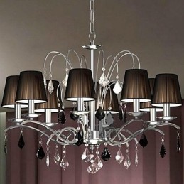 Lámpara de araña de cristal con pantalla de tela de 8 luces