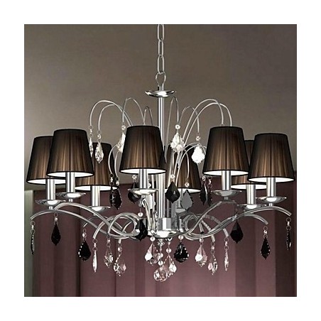 Lámpara de araña de cristal con pantalla de tela de 8 luces Lámpara de araña de cristal con pantalla de tela de 8 luces