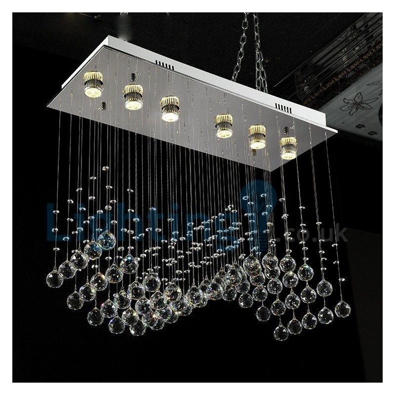 Lámpara de araña contemporánea moderna con montaje empotrado, lámpara colgante con forma de gota de lluvia de cristal