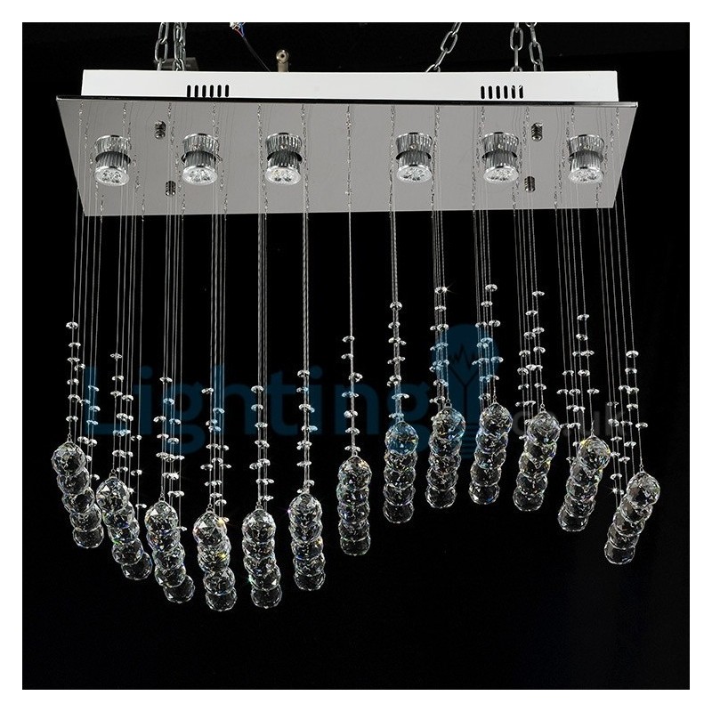 Lámpara de araña contemporánea moderna con montaje empotrado, lámpara colgante con forma de gota de lluvia de cristal