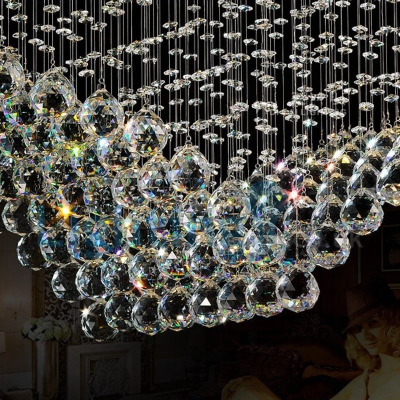 Lámpara de araña contemporánea moderna con montaje empotrado, lámpara colgante con forma de gota de lluvia de cristal