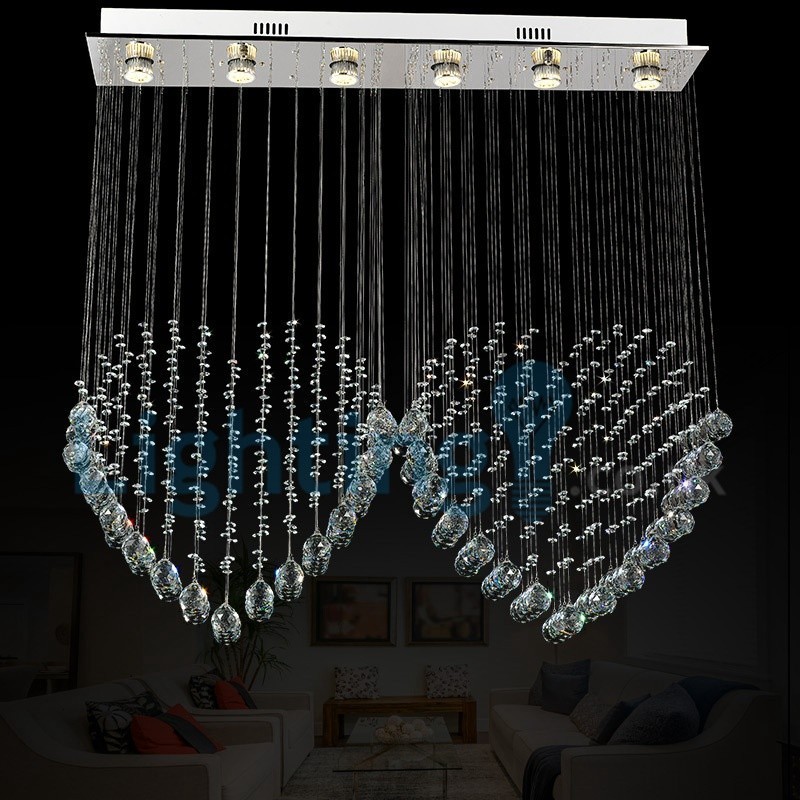 Lámpara de araña contemporánea moderna con montaje empotrado, lámpara colgante con forma de gota de lluvia de cristal