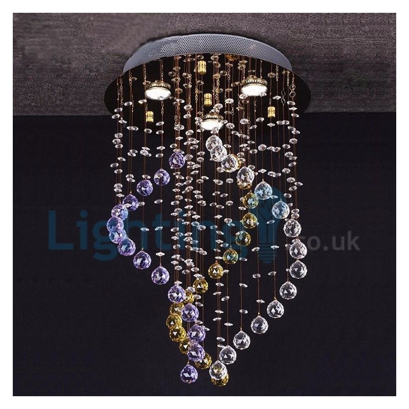 Lámpara de araña contemporánea moderna con montaje empotrado, lámpara colgante con forma de gota de lluvia de cristal