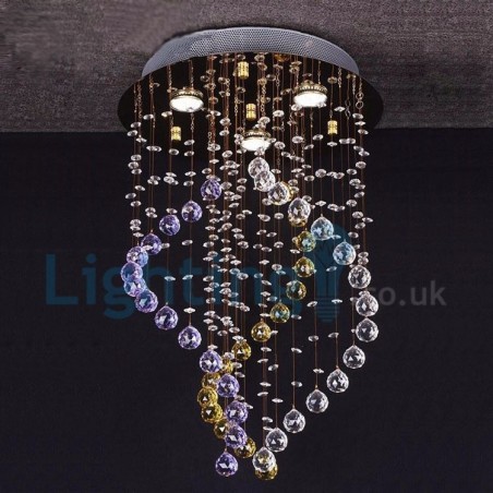 Lámpara de araña contemporánea moderna con montaje empotrado, lámpara colgante con forma de gota de lluvia de cristal Lámpara de araña contemporánea moderna con montaje empotrado, lámpara colgante con forma de gota de lluvia de cristal