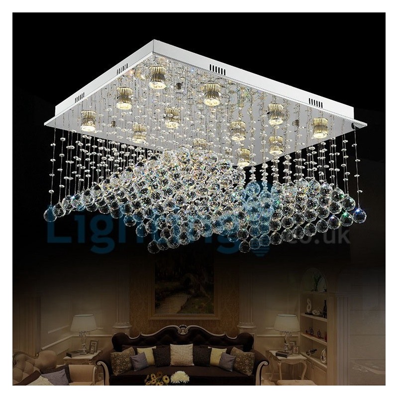 Lámpara de araña contemporánea moderna con montaje empotrado, lámpara colgante con forma de gota de lluvia de cristal