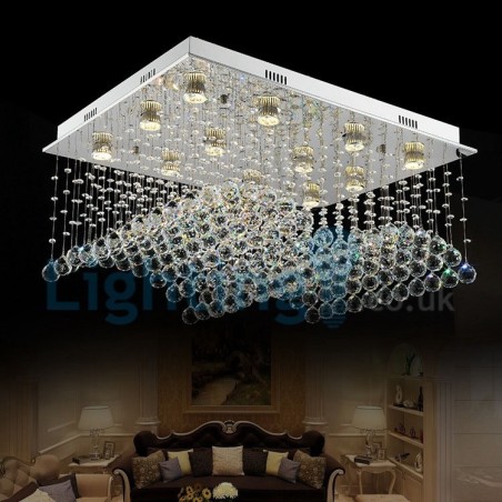 Lámpara de araña contemporánea moderna con montaje empotrado, lámpara colgante con forma de gota de lluvia de cristal Lámpara de araña contemporánea moderna con montaje empotrado, lámpara colgante con forma de gota de lluvia de cristal