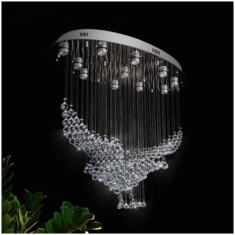 Lámpara de araña contemporánea moderna con montaje empotrado, lámpara colgante con forma de gota de lluvia de cristal