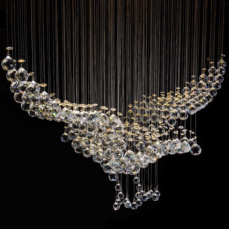 Lámpara de araña contemporánea moderna con montaje empotrado, lámpara colgante con forma de gota de lluvia de cristal