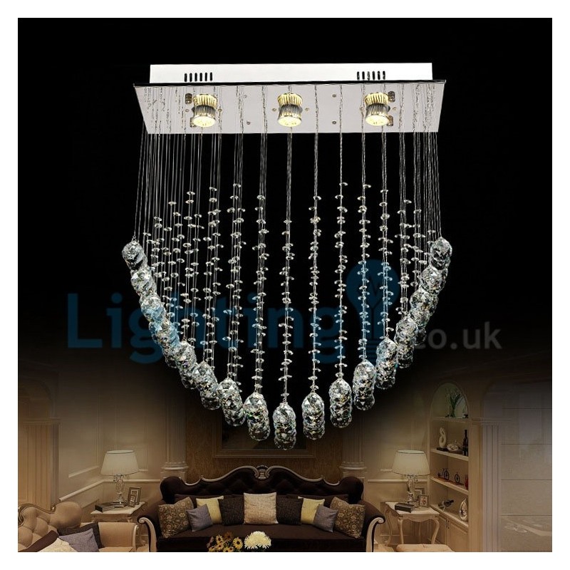 Lámpara de araña contemporánea moderna con montaje empotrado, lámpara colgante con forma de gota de lluvia de cristal