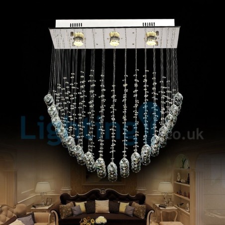 Lámpara de araña contemporánea moderna con montaje empotrado, lámpara colgante con forma de gota de lluvia de cristal Lámpara de araña contemporánea moderna con montaje empotrado, lámpara colgante con forma de gota de lluvia de cristal