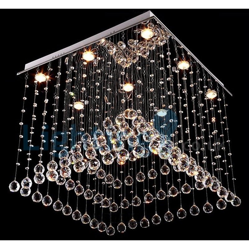 Lámpara de araña contemporánea moderna con montaje empotrado, lámpara colgante con forma de gota de lluvia de cristal