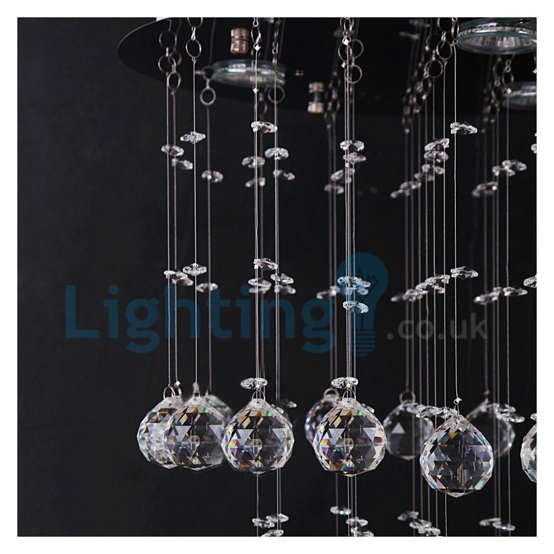 Lámpara de araña contemporánea moderna con montaje empotrado, lámpara colgante con forma de gota de lluvia de cristal