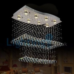 Lámpara de araña contemporánea moderna con montaje empotrado, lámpara colgante con forma de gota de lluvia de cristal