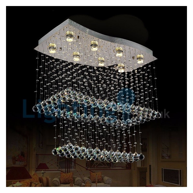 Lámpara de araña contemporánea moderna con montaje empotrado, lámpara colgante con forma de gota de lluvia de cristal
