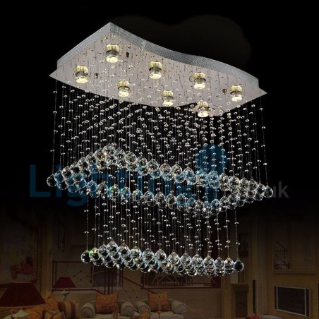 Lámpara de araña contemporánea moderna con montaje empotrado, lámpara colgante con forma de gota de lluvia de cristal Lámpara de araña contemporánea moderna con montaje empotrado, lámpara colgante con forma de gota de lluvia de cristal