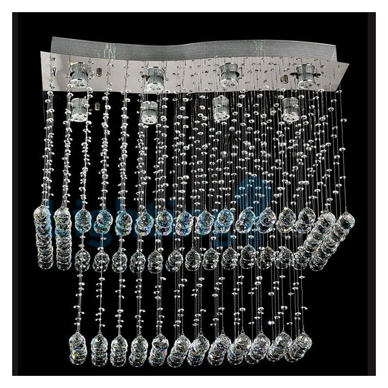 Lámpara de araña contemporánea moderna con montaje empotrado, lámpara colgante con forma de gota de lluvia de cristal