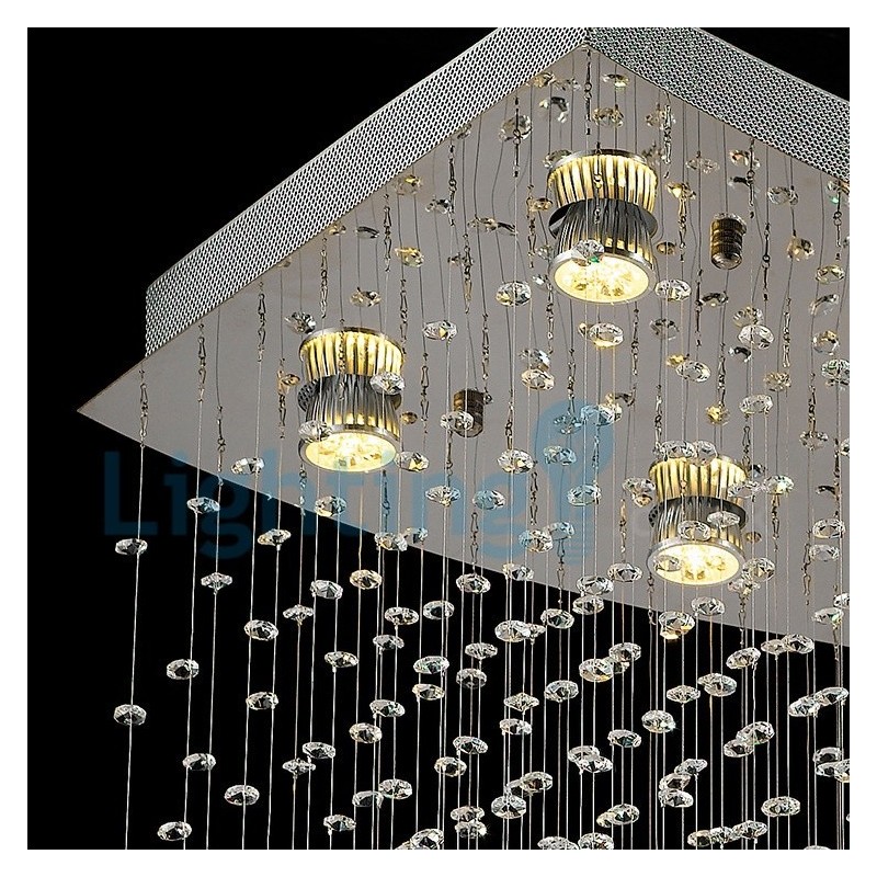 Lámpara de araña contemporánea moderna con montaje empotrado, lámpara colgante con forma de gota de lluvia de cristal