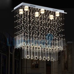 Lámpara de araña contemporánea moderna con montaje empotrado, lámpara colgante con forma de gota de lluvia de cristal