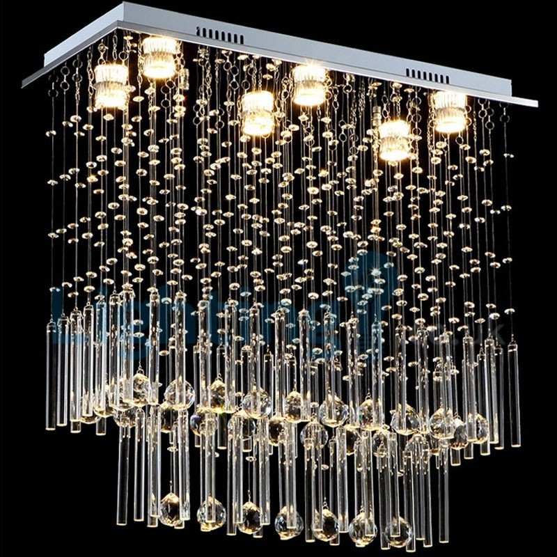Lámpara de araña contemporánea moderna con montaje empotrado, lámpara colgante con forma de gota de lluvia de cristal
