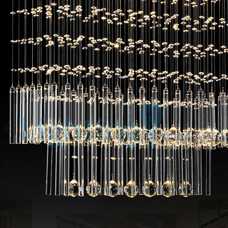 Lámpara de araña contemporánea moderna con montaje empotrado, lámpara colgante con forma de gota de lluvia de cristal