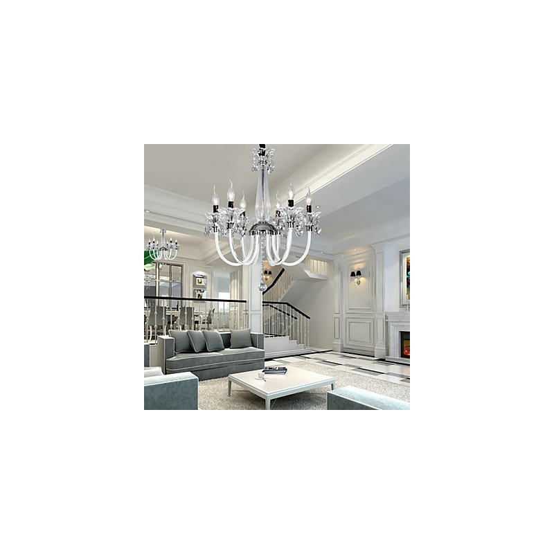 Lámpara de araña estilo americano Lodge de 6 luces con pantalla de vidrio