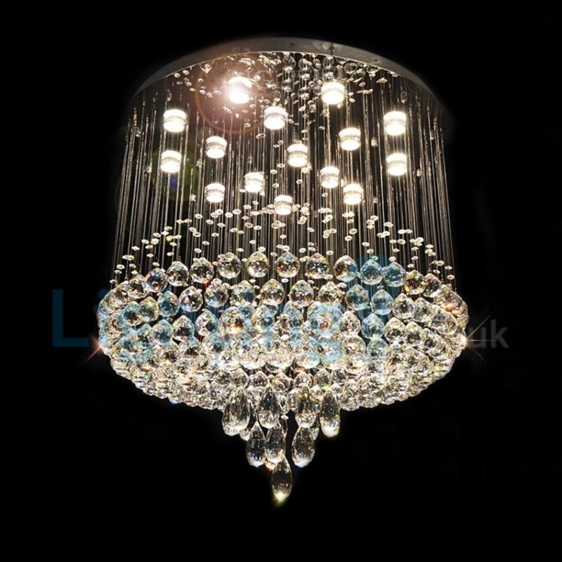 Lámpara de araña contemporánea moderna con montaje empotrado, lámpara colgante con forma de gota de lluvia de cristal