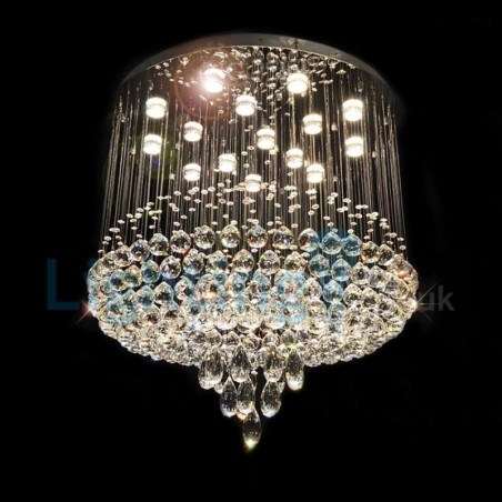 Lámpara de araña contemporánea moderna con montaje empotrado, lámpara colgante con forma de gota de lluvia de cristal Lámpara de araña contemporánea moderna con montaje empotrado, lámpara colgante con forma de gota de lluvia de cristal