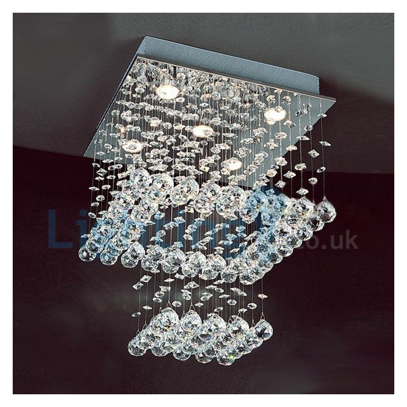 Lámpara de araña contemporánea moderna con montaje empotrado, lámpara colgante con forma de gota de lluvia de cristal