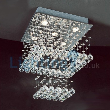 Lámpara de araña contemporánea moderna con montaje empotrado, lámpara colgante con forma de gota de lluvia de cristal Lámpara de araña contemporánea moderna con montaje empotrado, lámpara colgante con forma de gota de lluvia de cristal