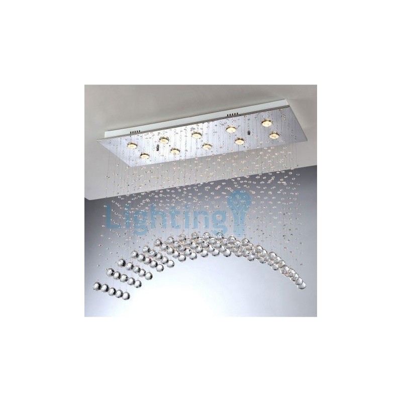 Lámpara de araña contemporánea moderna con montaje empotrado, lámpara colgante con forma de gota de lluvia de cristal
