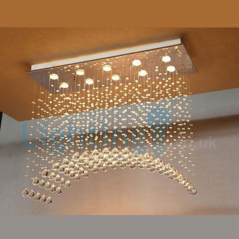 Lámpara de araña contemporánea moderna con montaje empotrado, lámpara colgante con forma de gota de lluvia de cristal