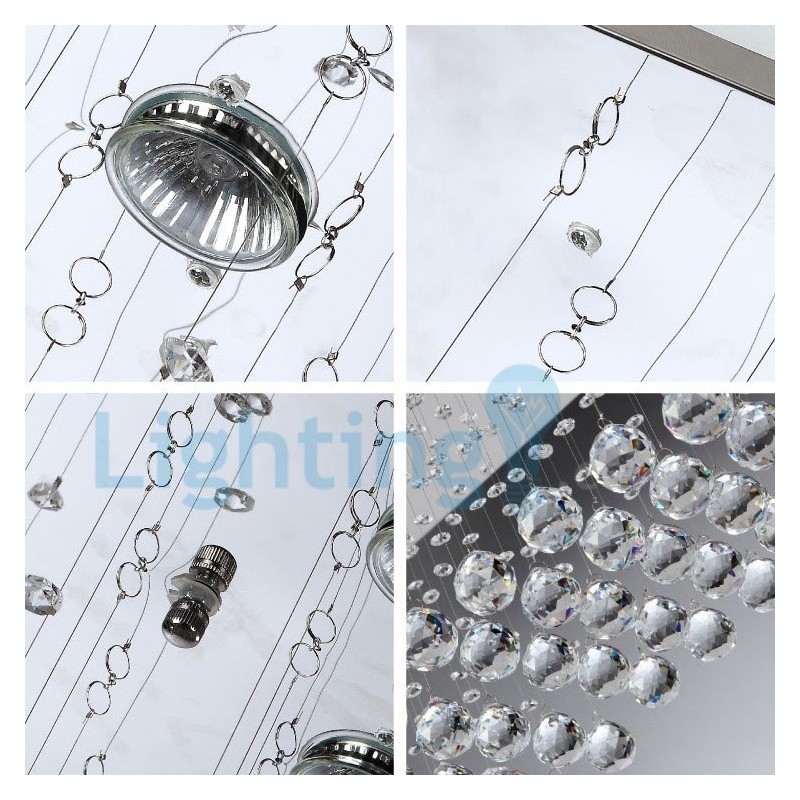 Lámpara de araña contemporánea moderna con montaje empotrado, lámpara colgante con forma de gota de lluvia de cristal