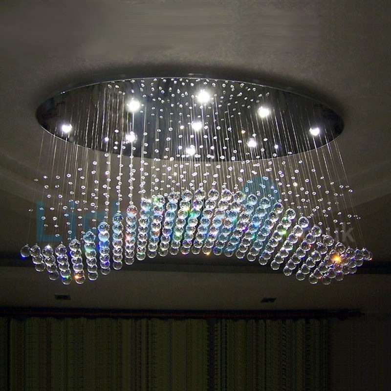 Lámpara de araña contemporánea moderna con montaje empotrado, lámpara colgante con forma de gota de lluvia de cristal