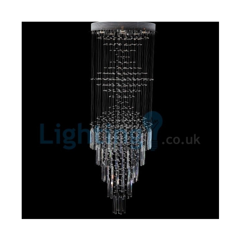 Lámpara de araña contemporánea moderna con montaje empotrado, lámpara colgante con forma de gota de lluvia de cristal
