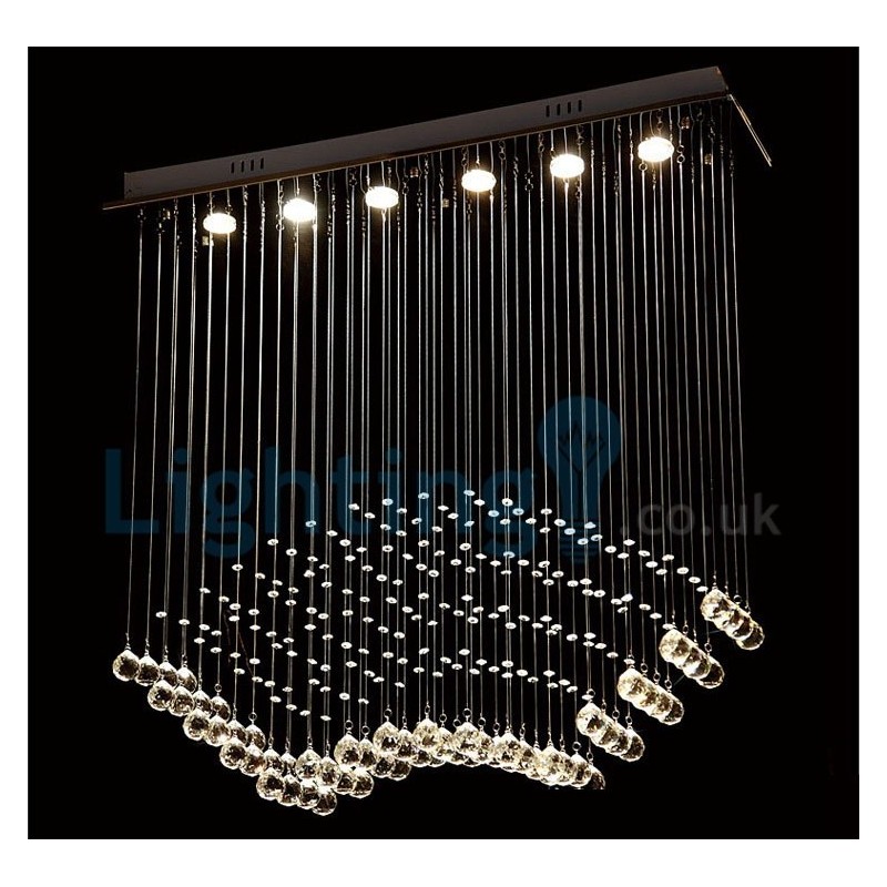 Lámpara de araña contemporánea moderna con montaje empotrado, lámpara colgante con forma de gota de lluvia de cristal